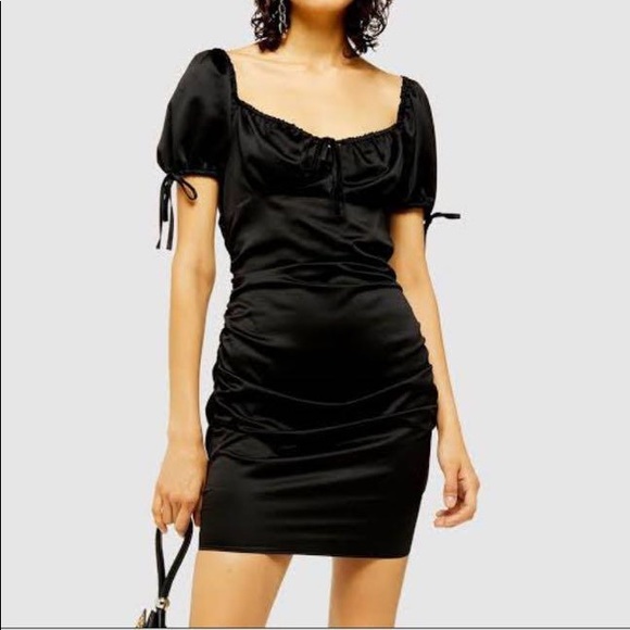 Topshop Satin Mini Dress- Black - Picture 4 of 4